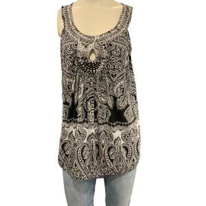 INC International Concepts xl women's black/white sleeveless rhinestone blouse